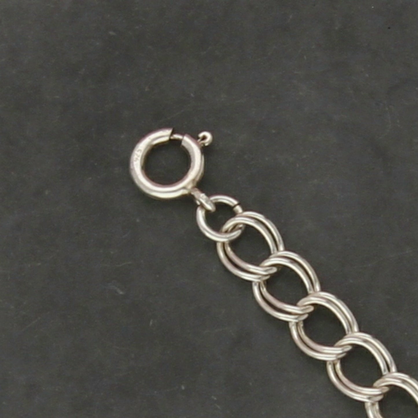 sterling silver vintage double curb chain charm bracelet size 7.5in