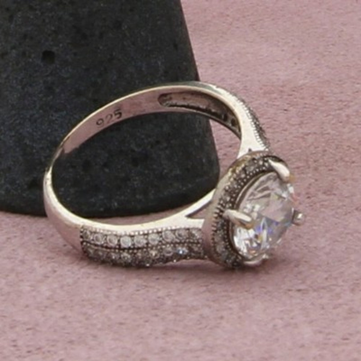 Sterling Silver Round-Cut Cz Halo Ring Size 7