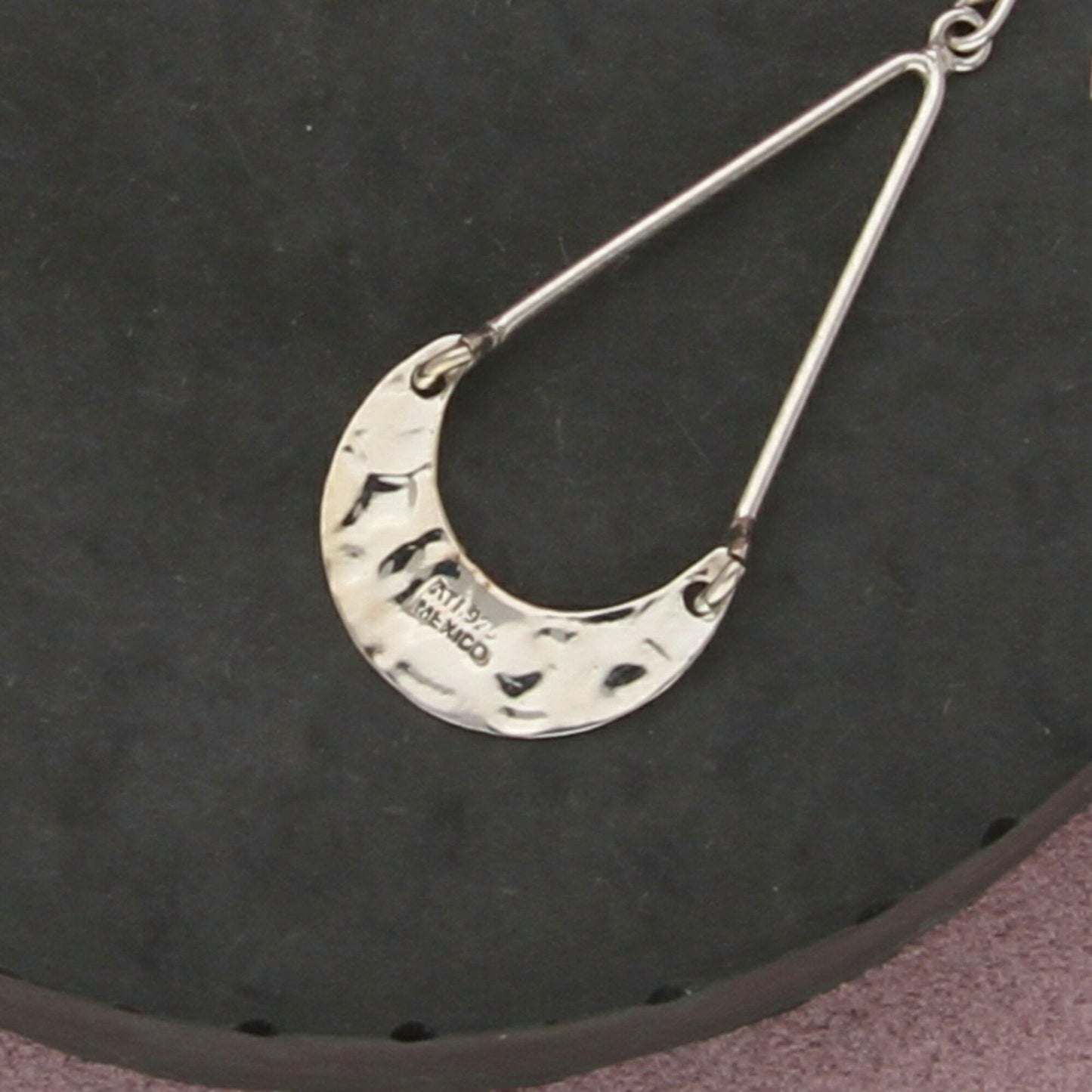 mexico sterling silver hammered crescent dangle earrings