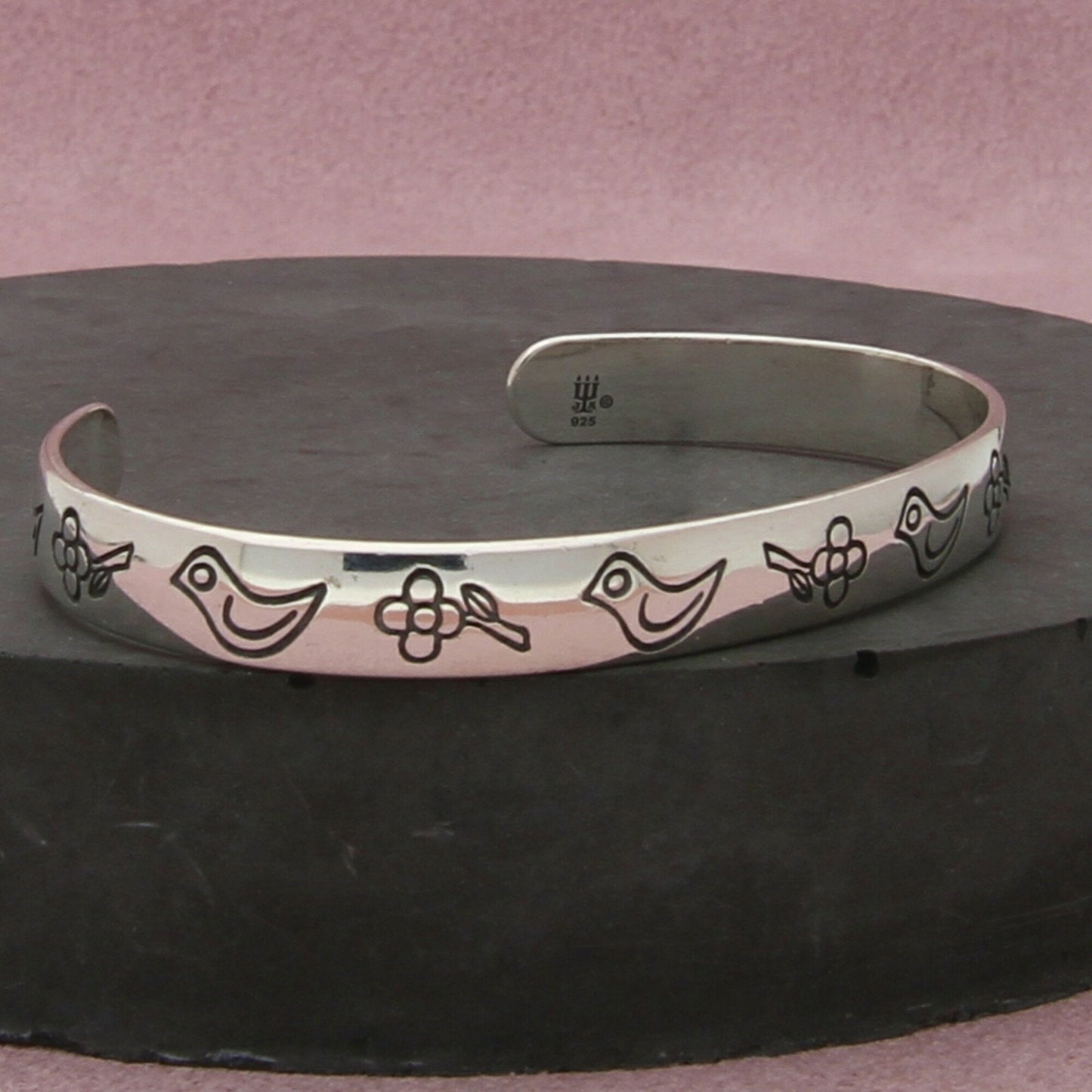 james avery sterling silver childs birds and flowers cuff bracelet size 5.25in