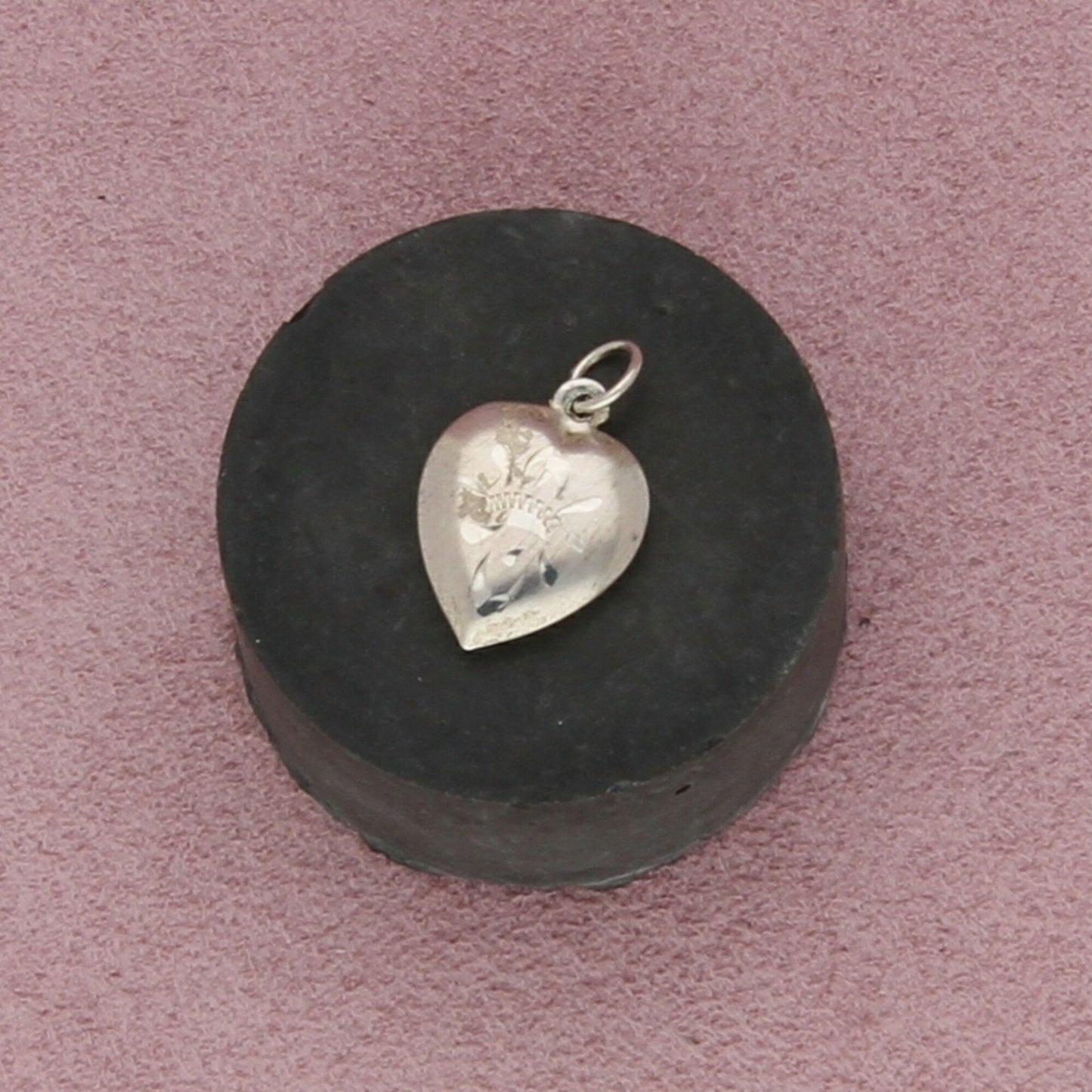 sterling silver vintage wwii diamond-cut puffy heart charm pendant