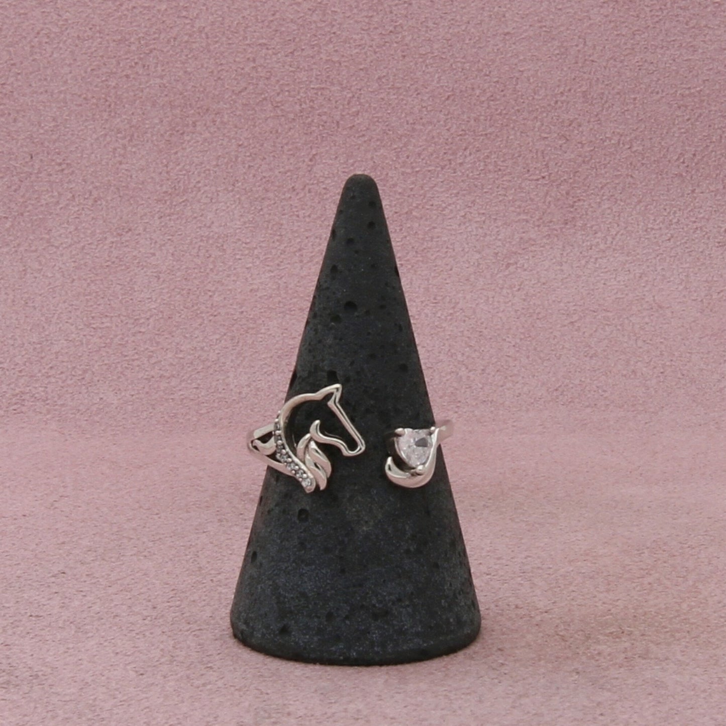 sterling silver cz heart pony horse bypass ring size 9.5