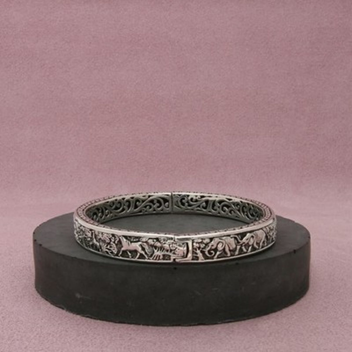 Sarda Sterling Silver Noah's Ark Animals Bali Hinged Bangle Bracelet Size 8in