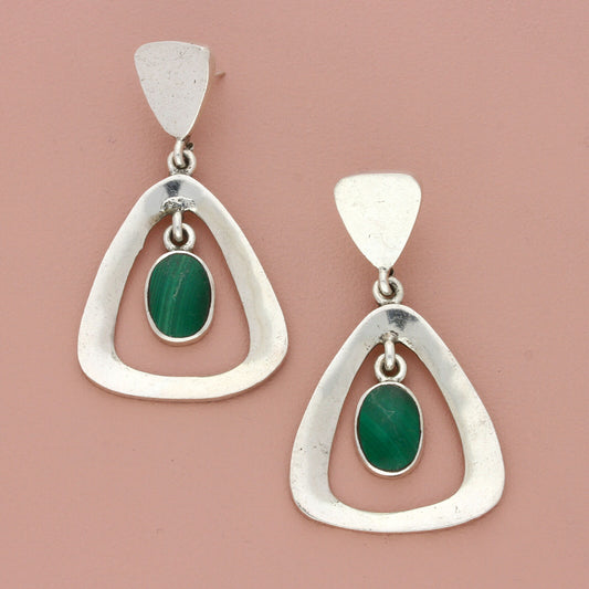 taxco mexico sterling silver vintage modernist malachite dangle post earrings