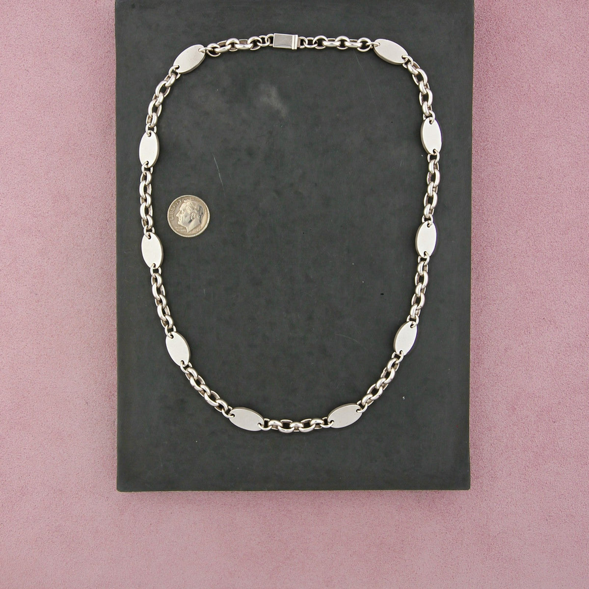 Mexico Sterling Silver Vintage Oval Disc Cable Chain Necklace Size 19in