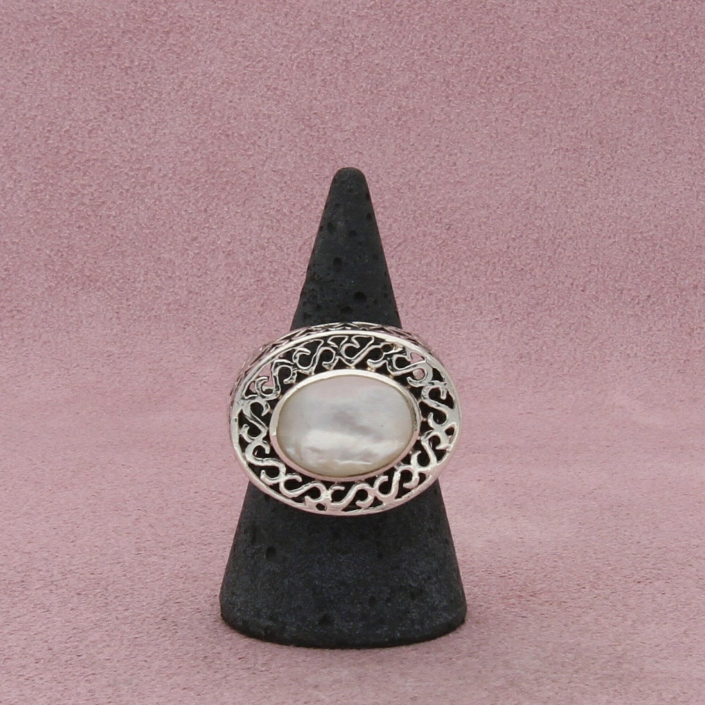 sterling silver scroll mother of pearl cocktail ring size 9
