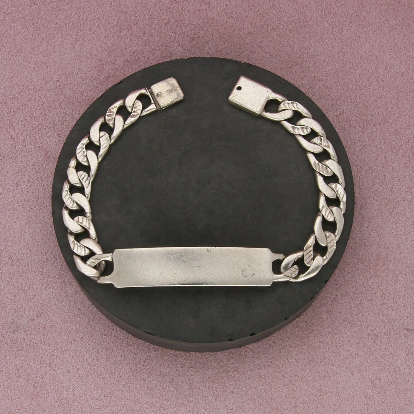 sterling silver mens vintage diamond-cut cuban chain id bracelet size 8.75in