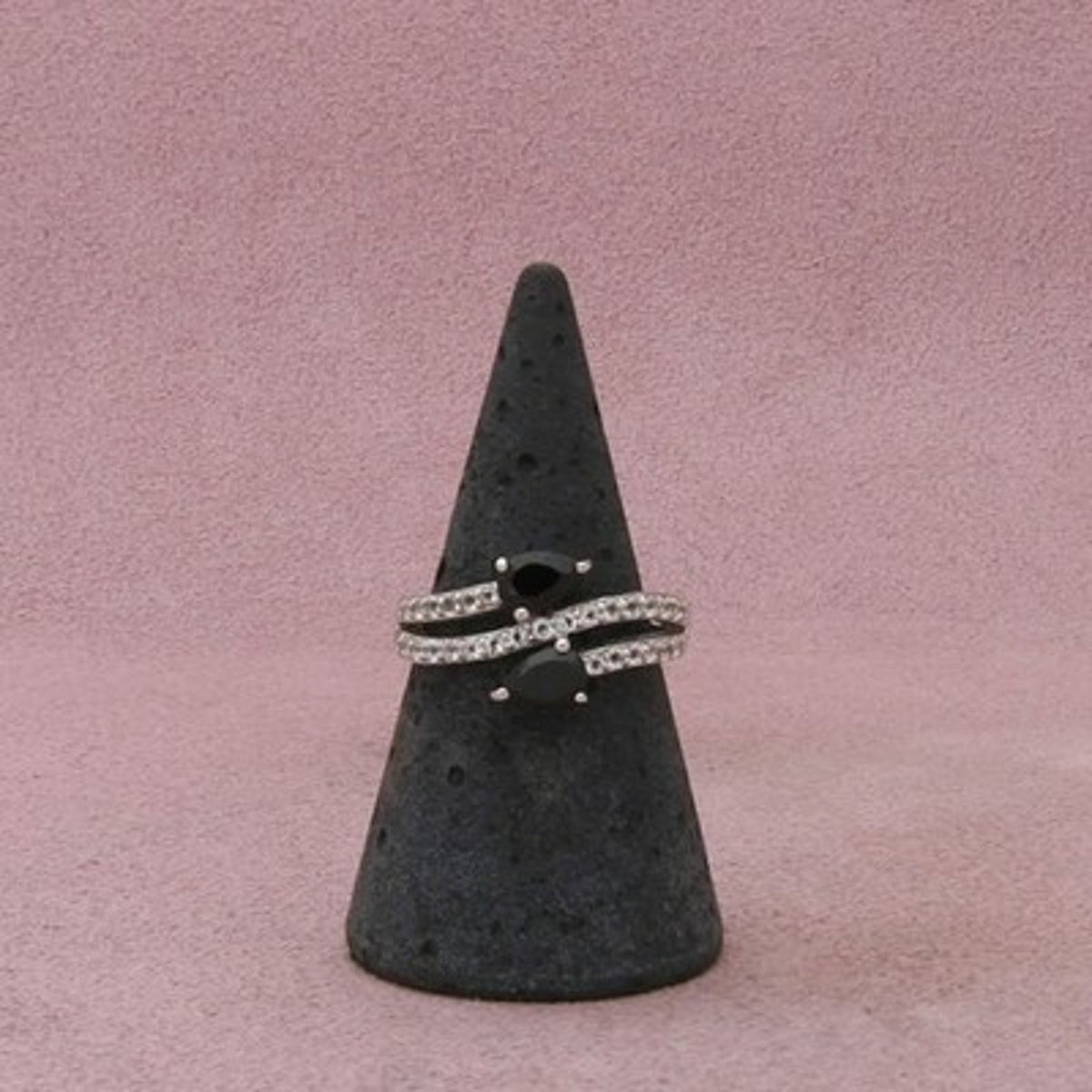 Sterling Silver Black Tourmaline & White Topaz Ring Size 7