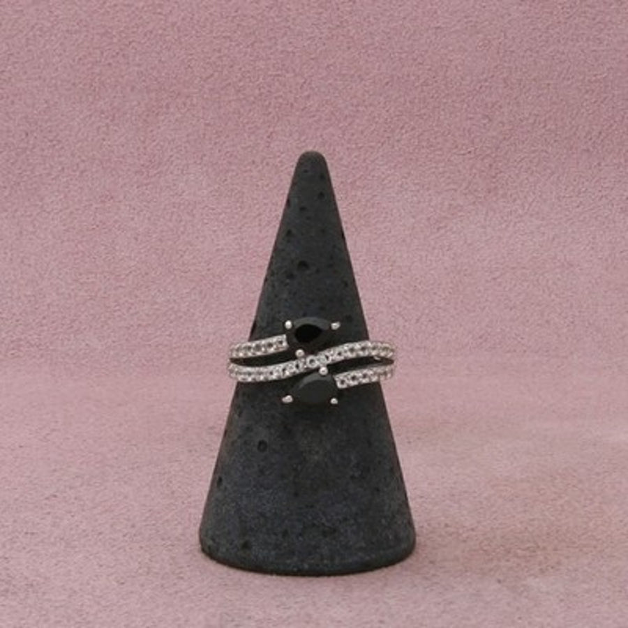 Sterling Silver Black Tourmaline & White Topaz Ring Size 7