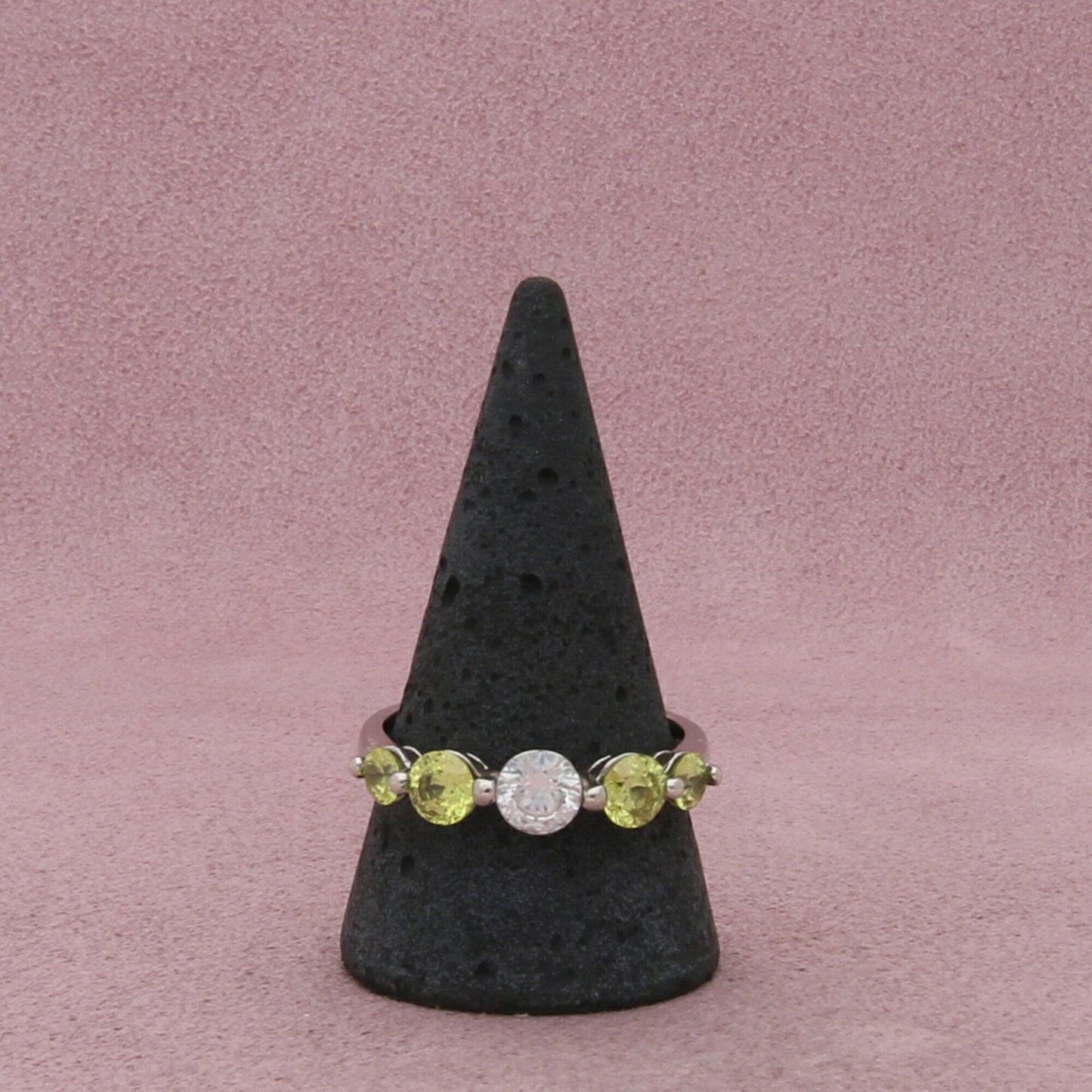 sterling silver round-cut yellow & clear cz ring size 11.5
