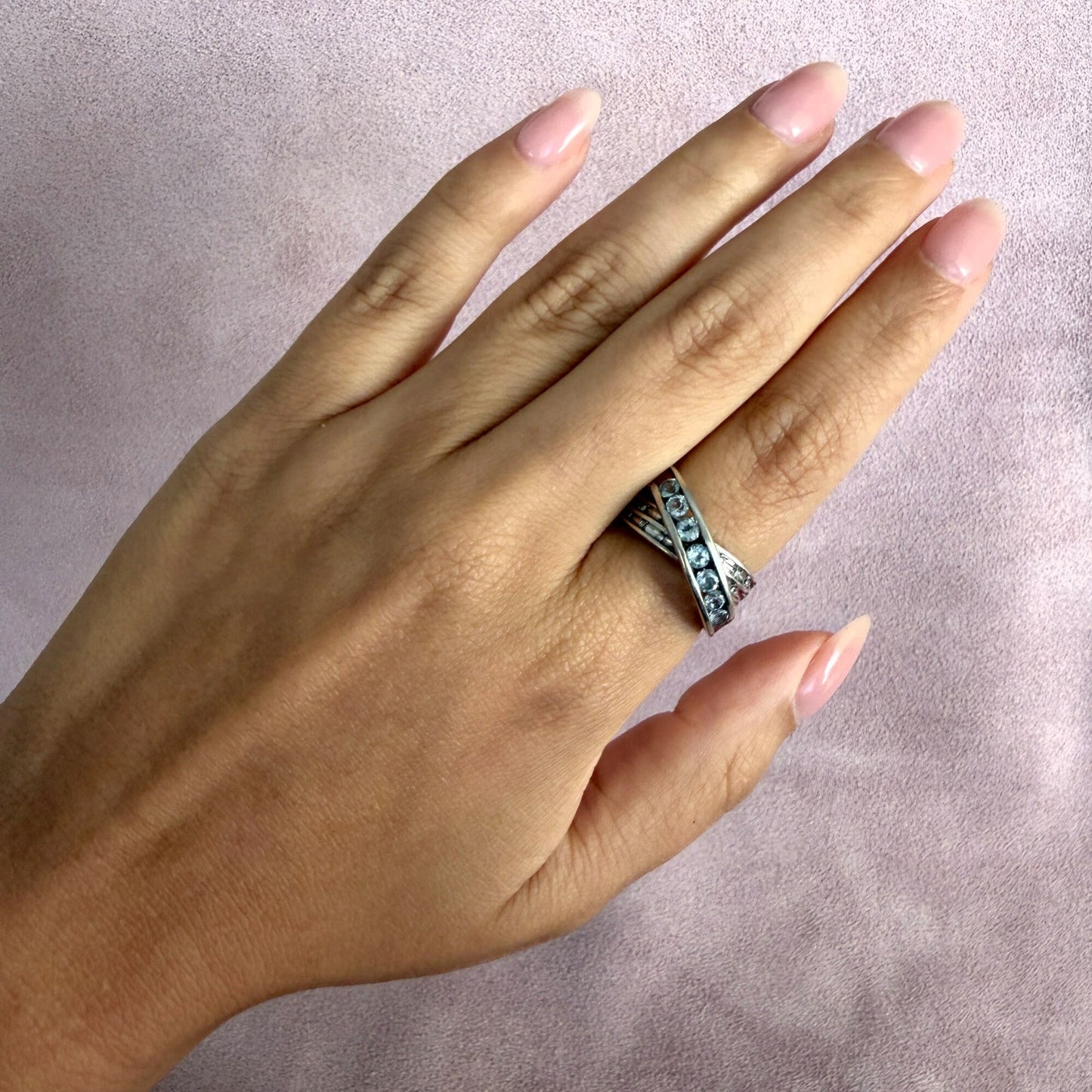sterling silver diamond accent & blue topaz crossover ring size 7.25