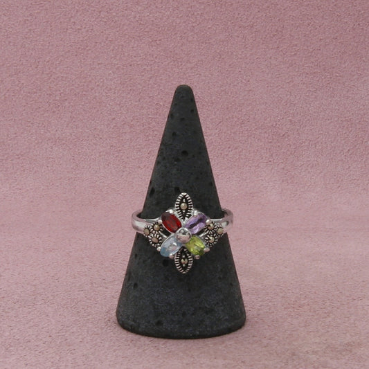 sterling silver marcasite peridot topaz garnet amethyst ring size 8.25