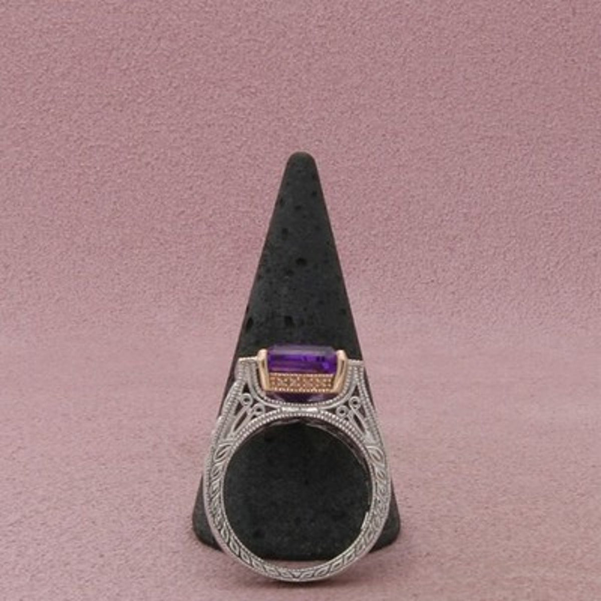 Dallas Prince Sterling Silver Amethyst Two-Tone Openwork Ring Size 7