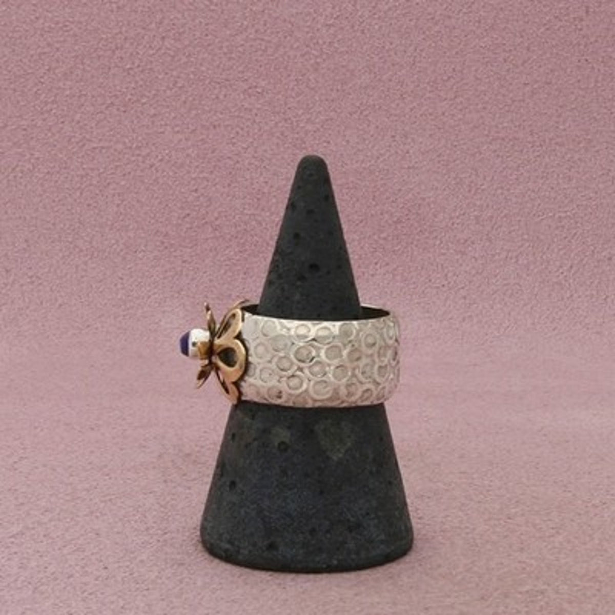 Sterling Silver Vintage Gold Accent Artisan Crafted Ring Size 8.75