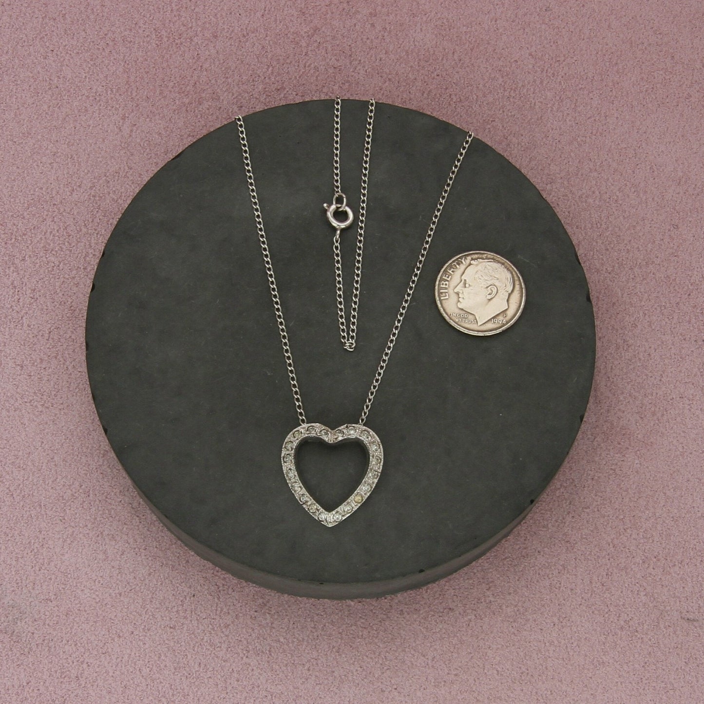 sterling silver vintage paste stone heart necklace size 18.5in