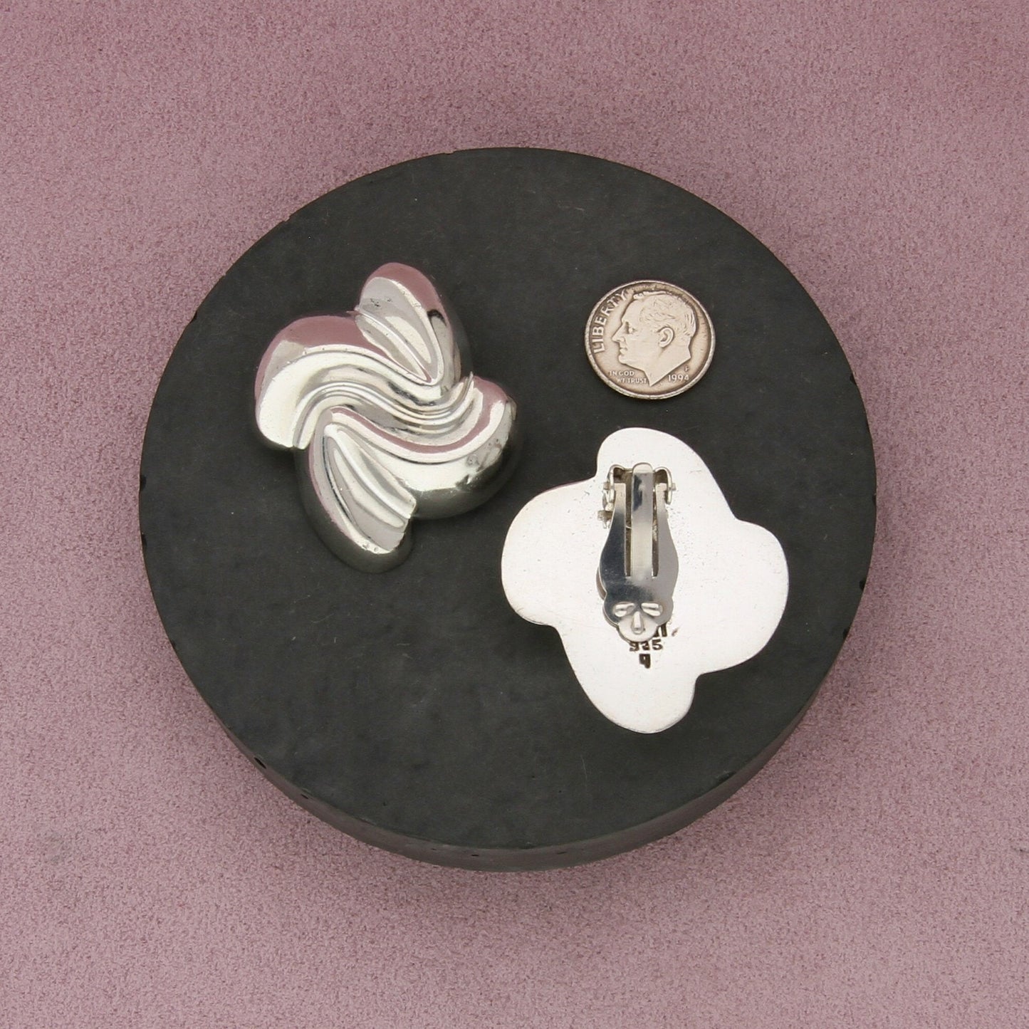 taxco mexico sterling silver vintage chunky swirl clip-on earrings