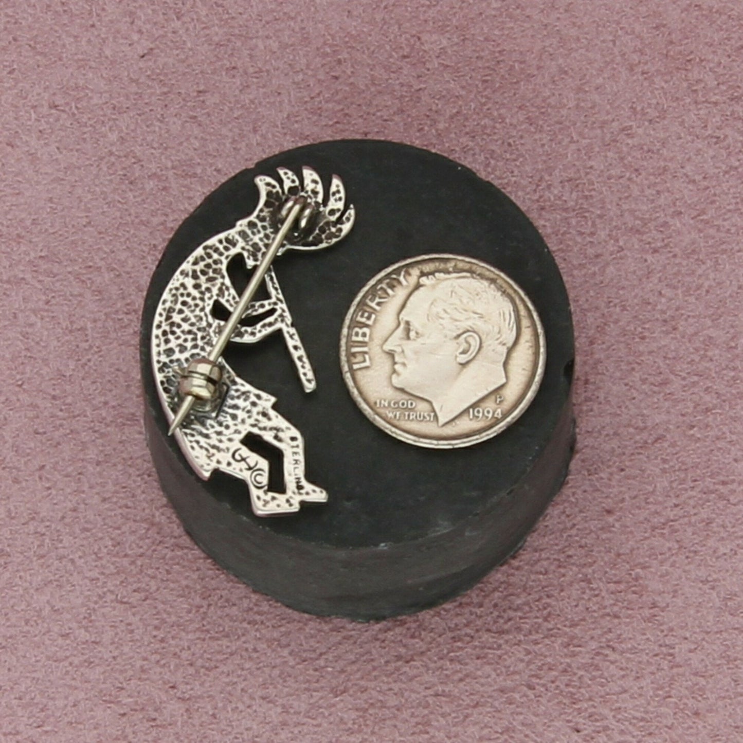 sterling silver southwestern onyx kokopelli brooch