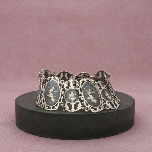 sterling silver vintage siam nielloware mekkala panel bracelet size 6.75in