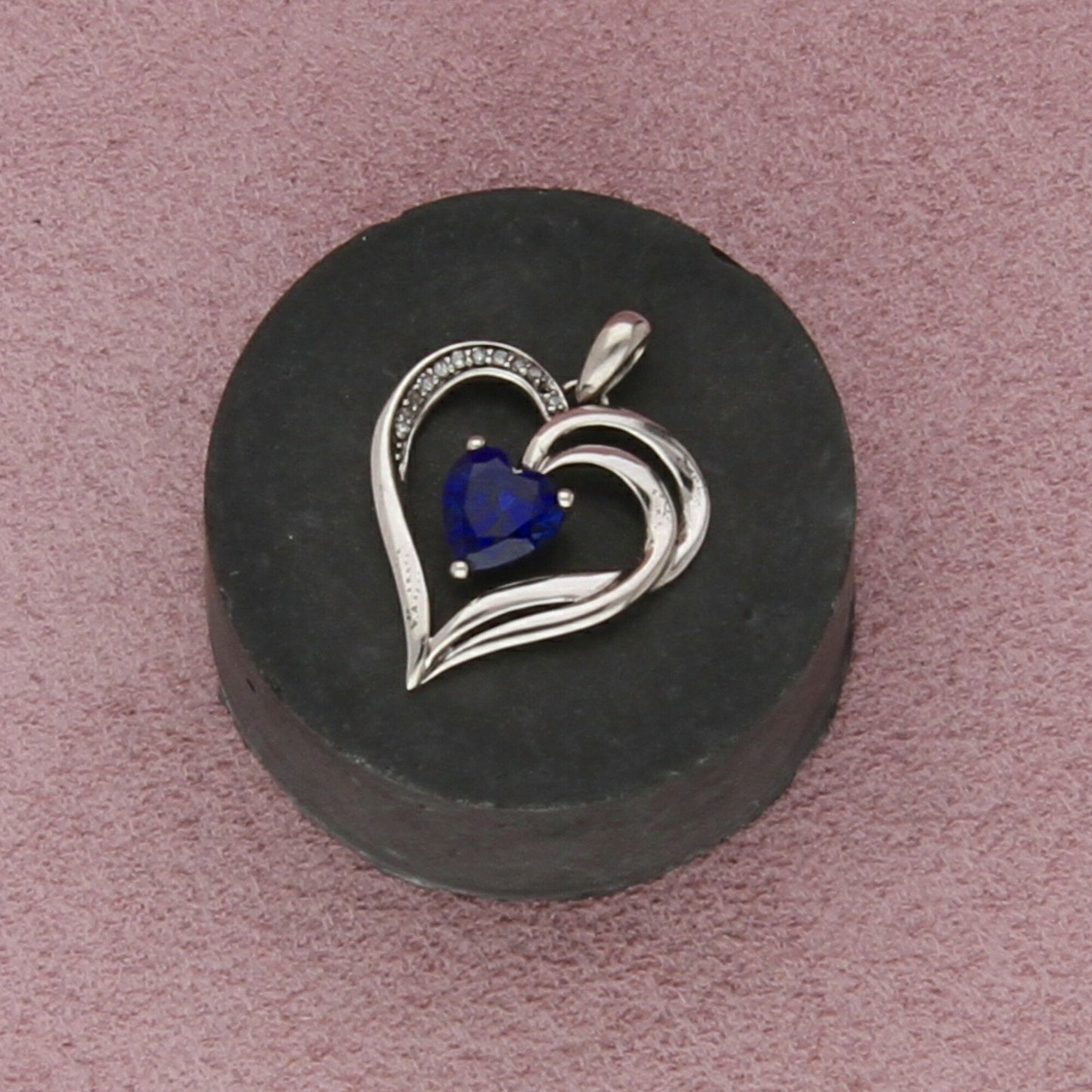 sterling silver diamond accent & sapphire heart pendant