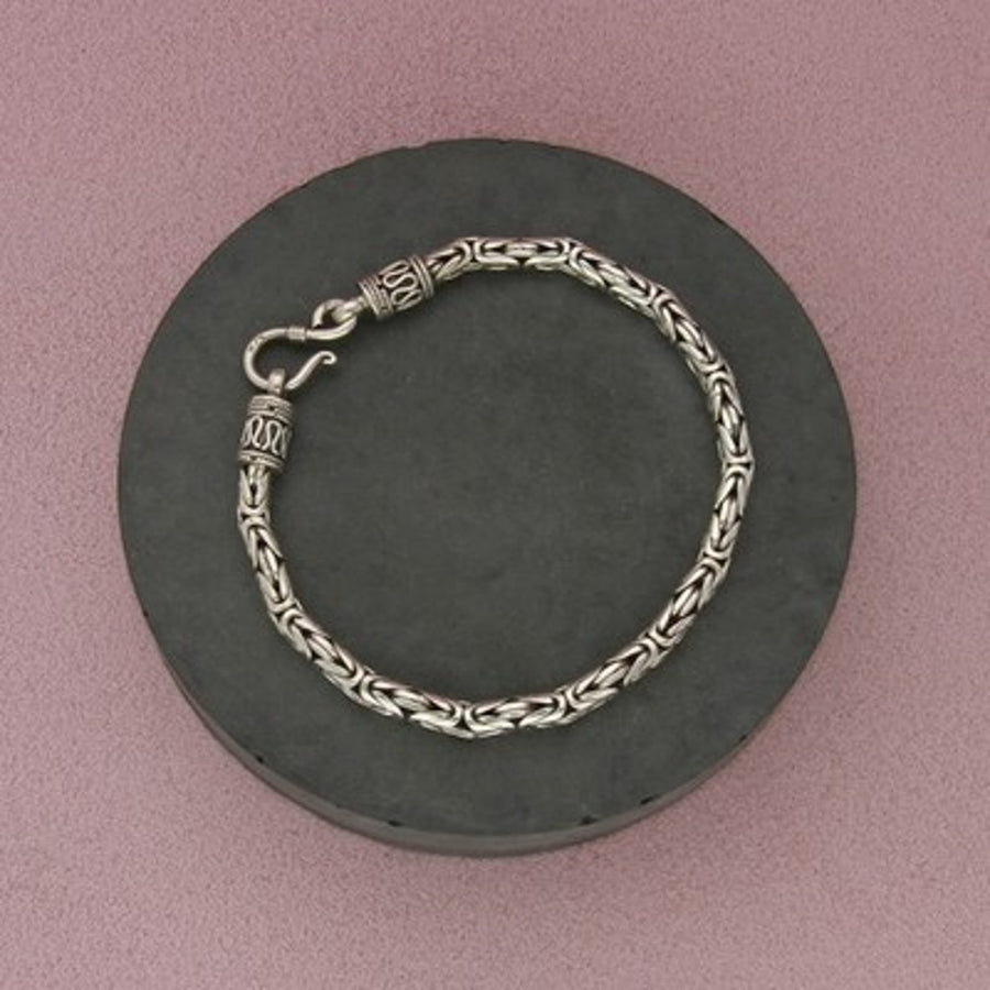 Sterling Silver Bali Byzantine Hook Clasp Chain Bracelet Size 7.25in