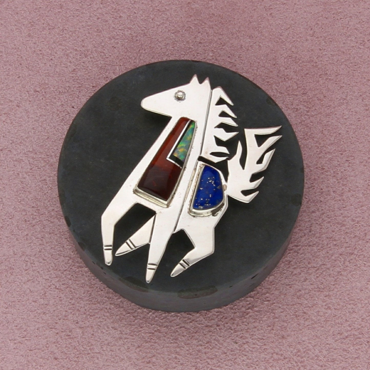 navajo sterling silver robert vandover lapis onyx opal sugilite horse brooch