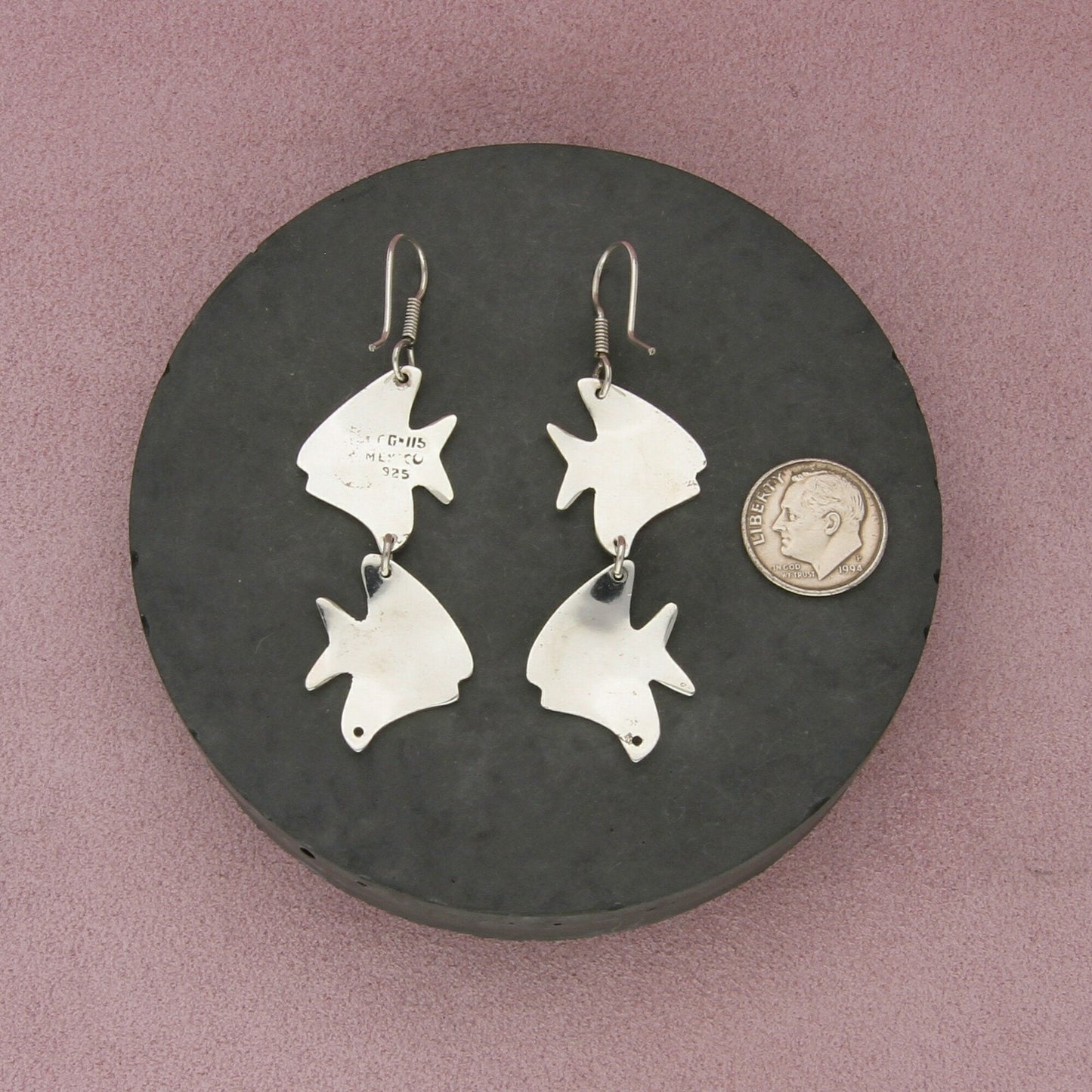taxco mexico sterling silver vintage fish dangle earrings