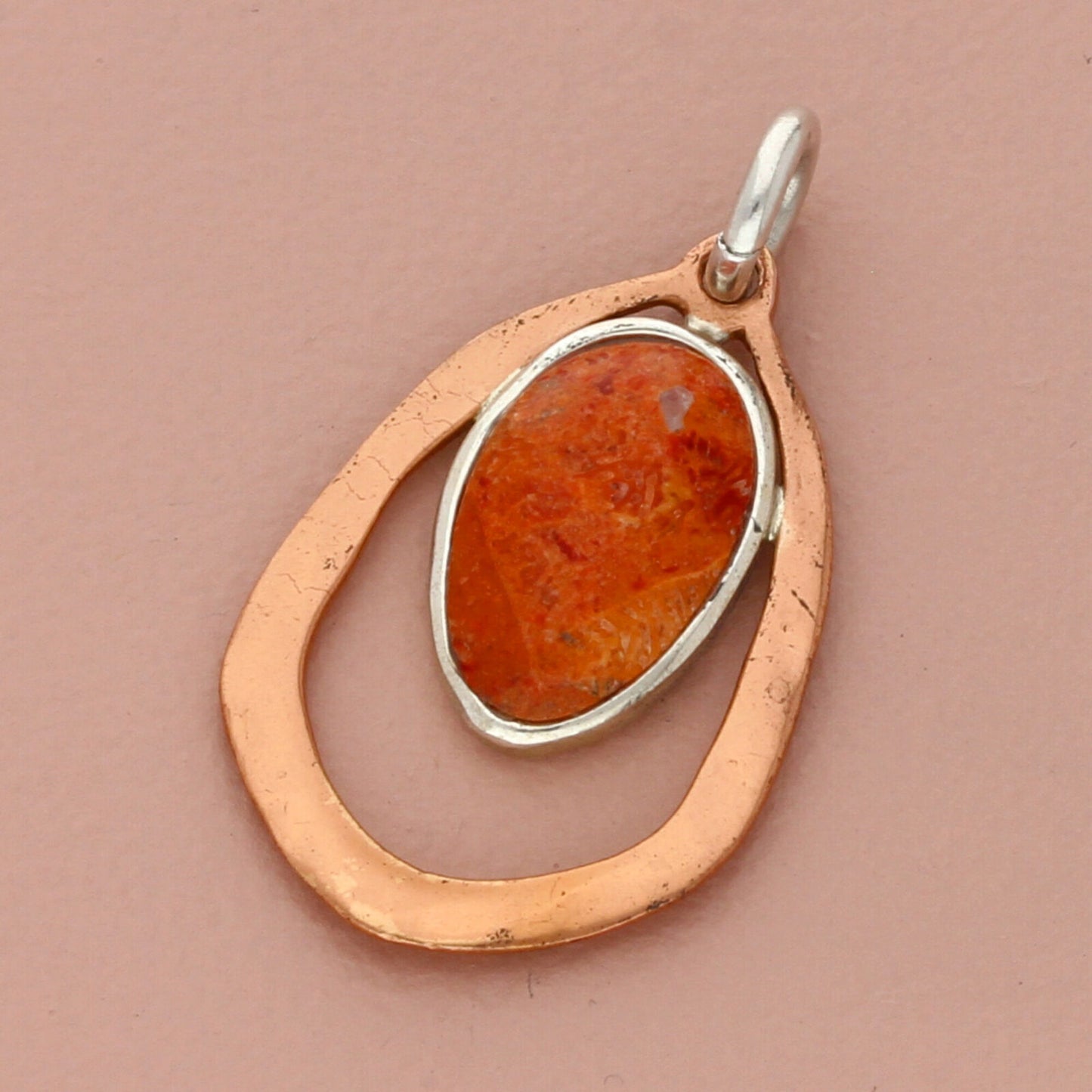 barse sterling silver & copper hammered coral pendant