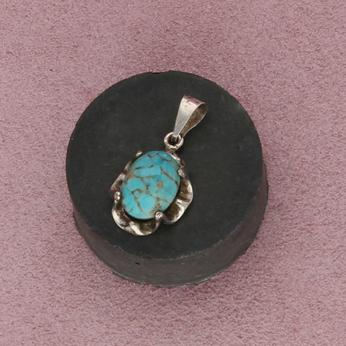 mexico sterling silver vintage prong-set turquoise pendant