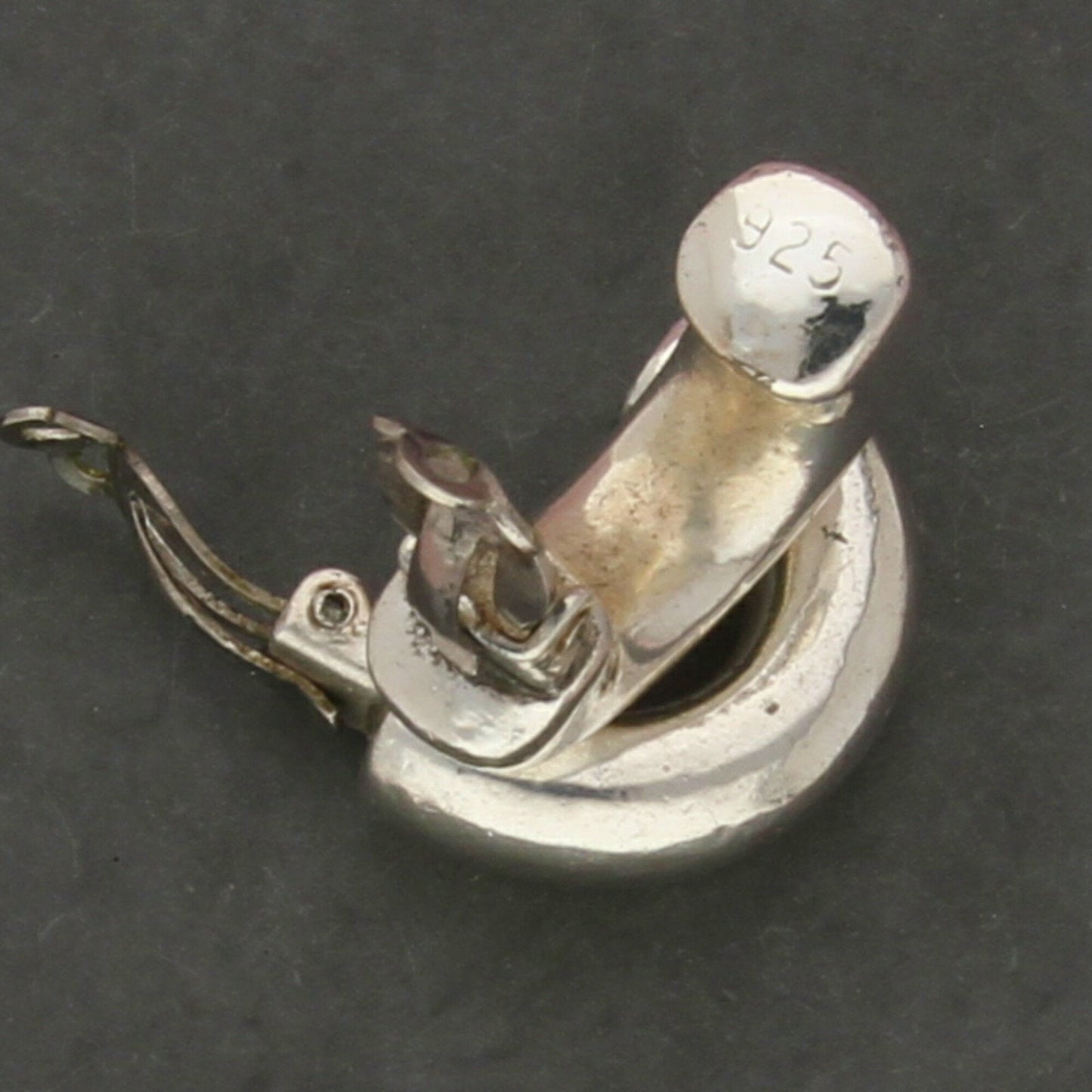 sterling silver vintage israel electroform half hoop clip-on earrings