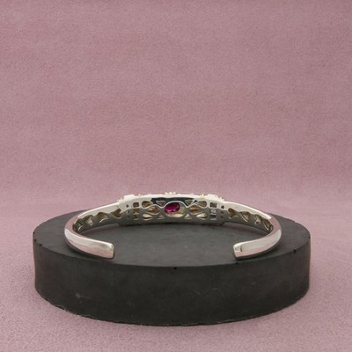 Michelle Albala Sterling Silver Gold Accent Amethyst Topaz Cuff Bracelet 6.75in