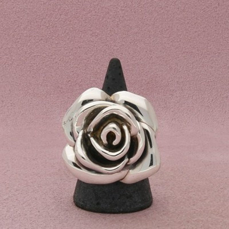 Sterling Silver Hollow Rose Flower Ring Size 8