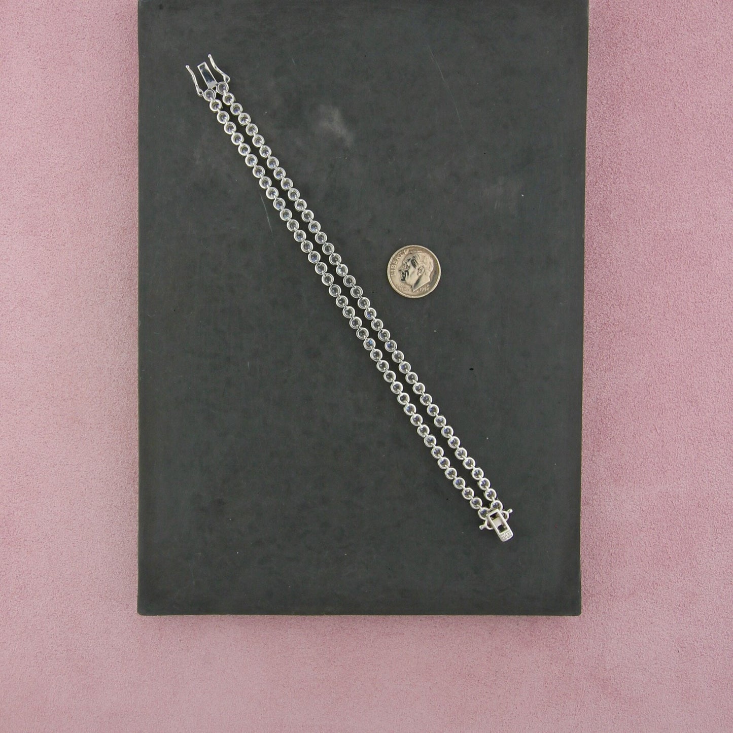 diamonique sterling silver round-cut cz double strand tennis bracelet size 7in