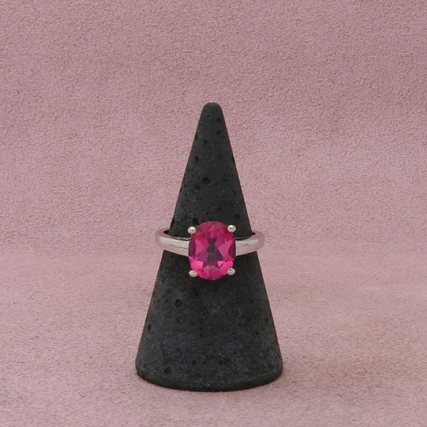 sterling silver oval-cut pink topaz solitaire ring size 6