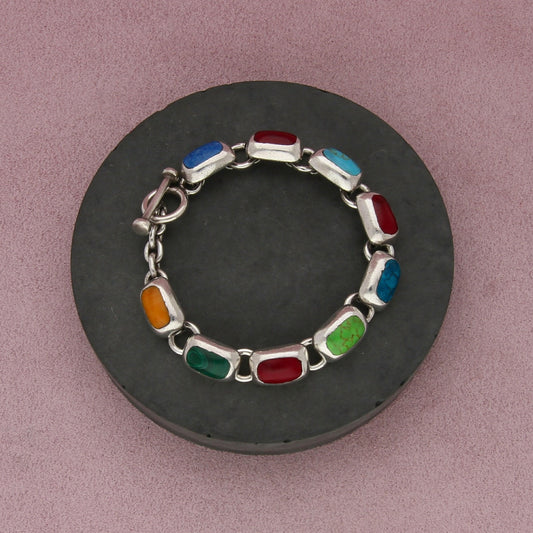 taxco mexico sterling silver turquoise gaspeite toggle bracelet size 6.75in
