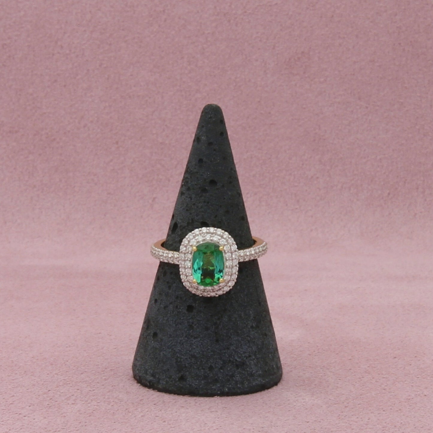 sloane street 18k yellow gold blue green tourmaline diamond halo ring size 6.5