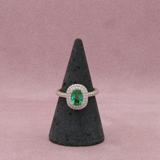 sloane street 18k yellow gold blue green tourmaline diamond halo ring size 6.5