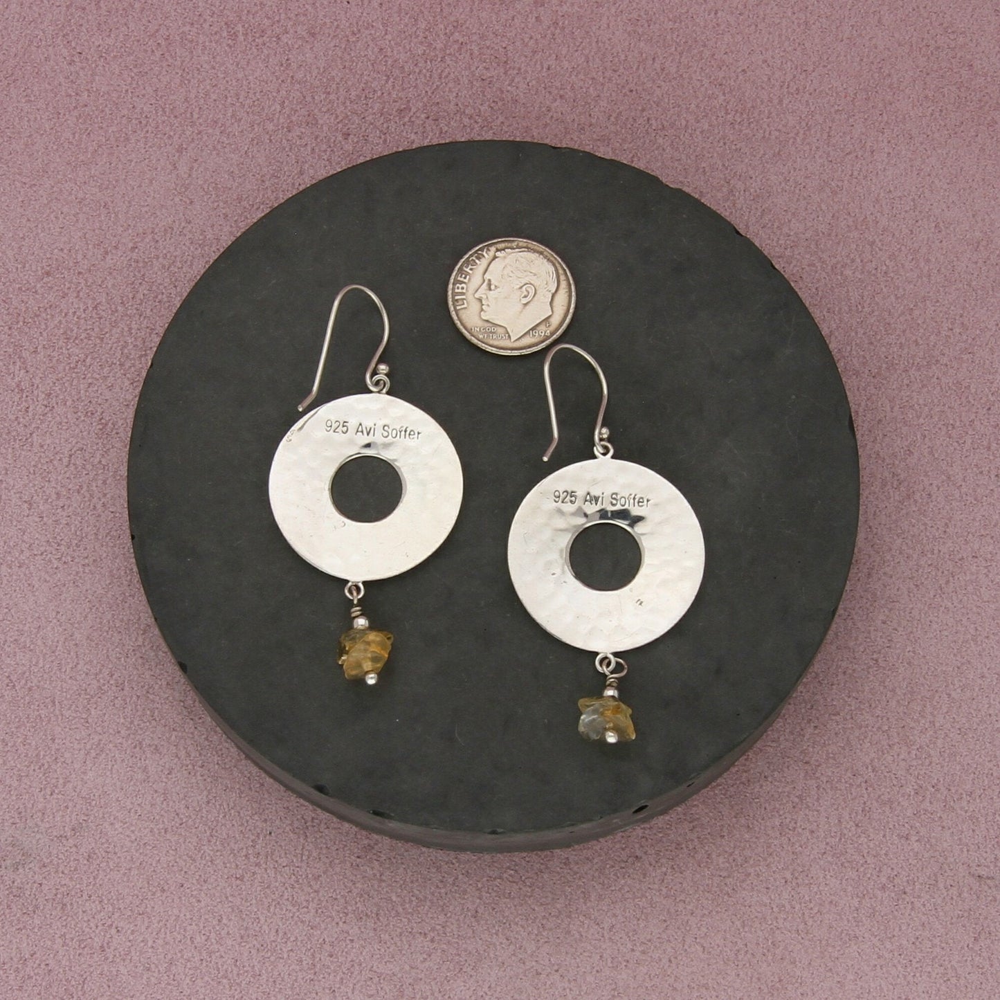avi soffer sterling silver hammered citrine bead dangle earrings