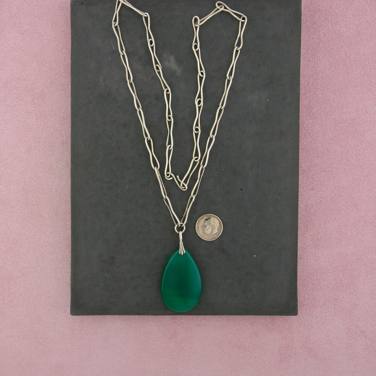 sterling silver vintage aventurine drop necklace size 24in