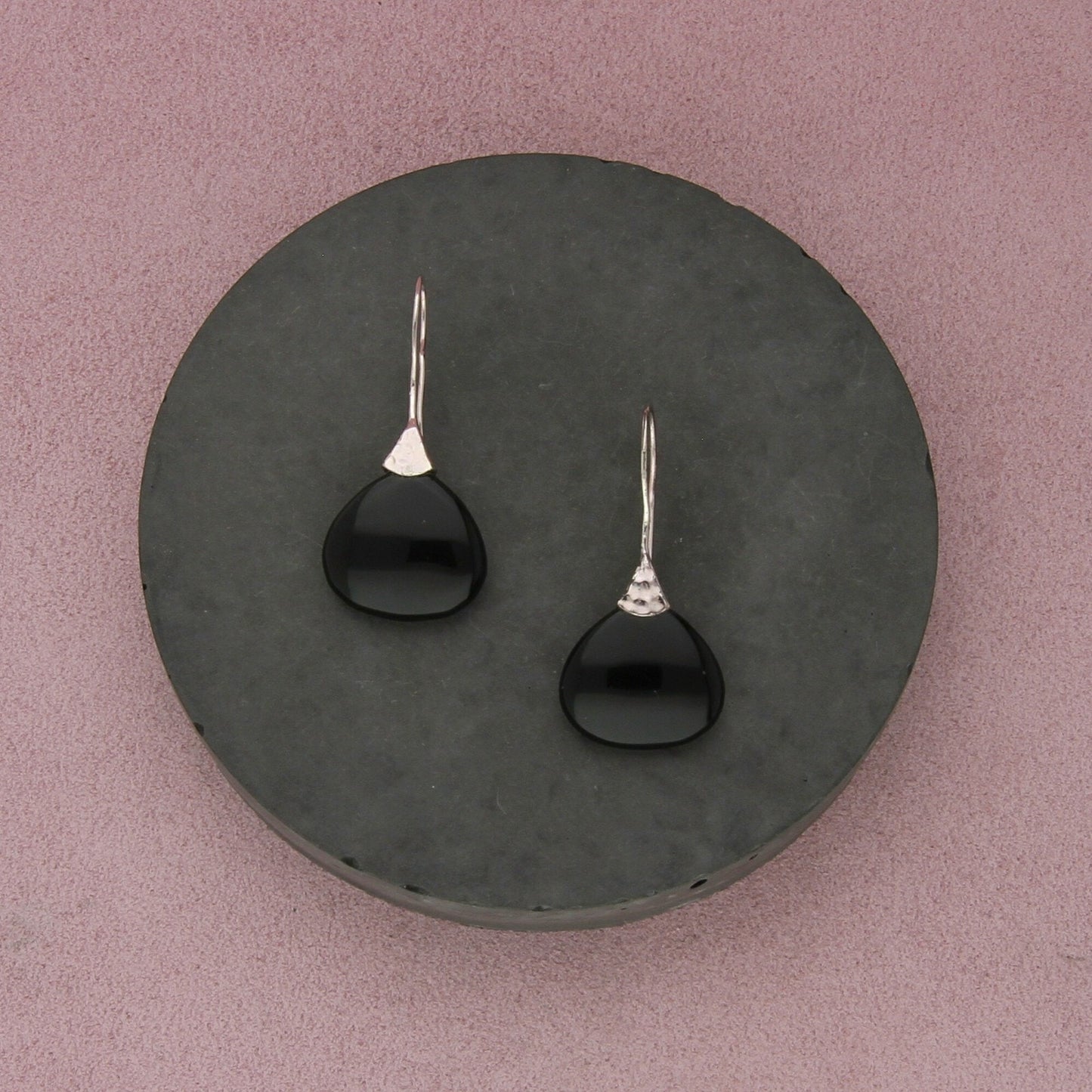 sterling silver black onyx hammered french-hook dangle earrings