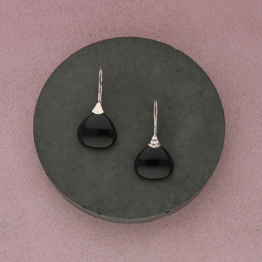 sterling silver black onyx hammered french-hook dangle earrings