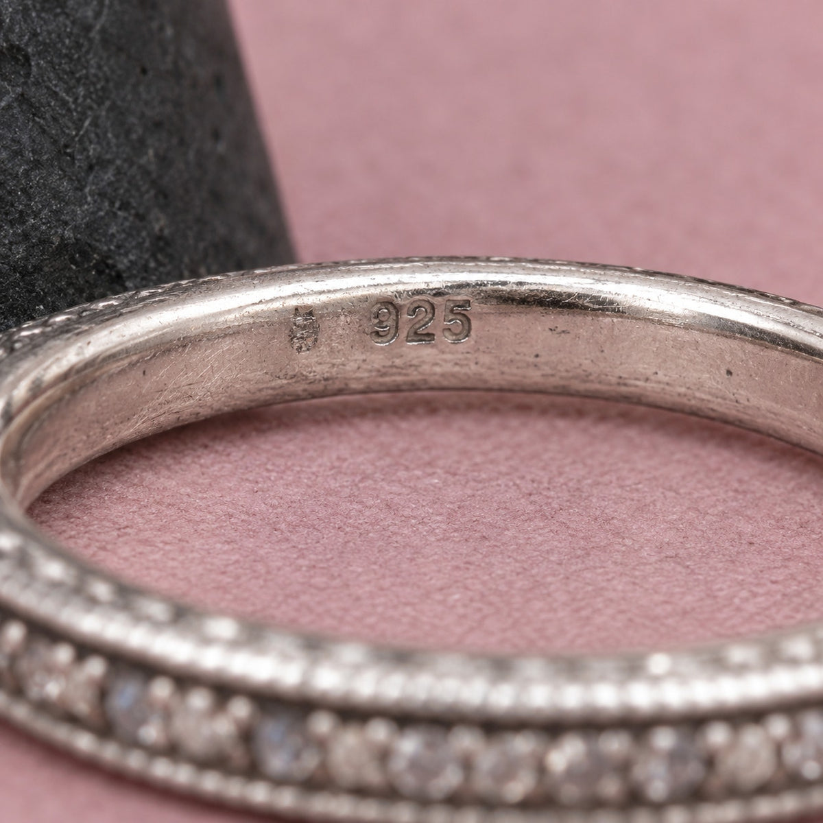 Zales Sterling Silver Diamond Milgrain Edge Band Ring Size 7