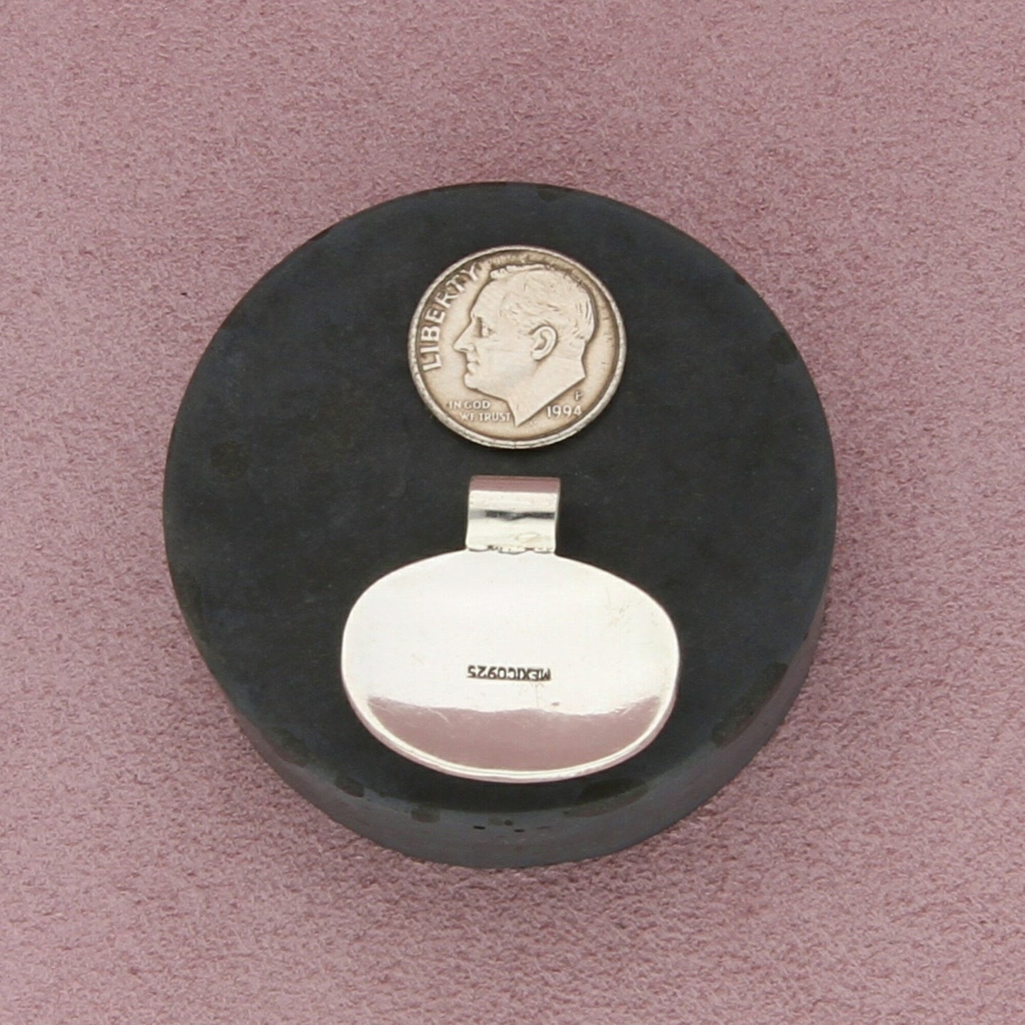 mexico sterling silver vintage onyx oval pendant
