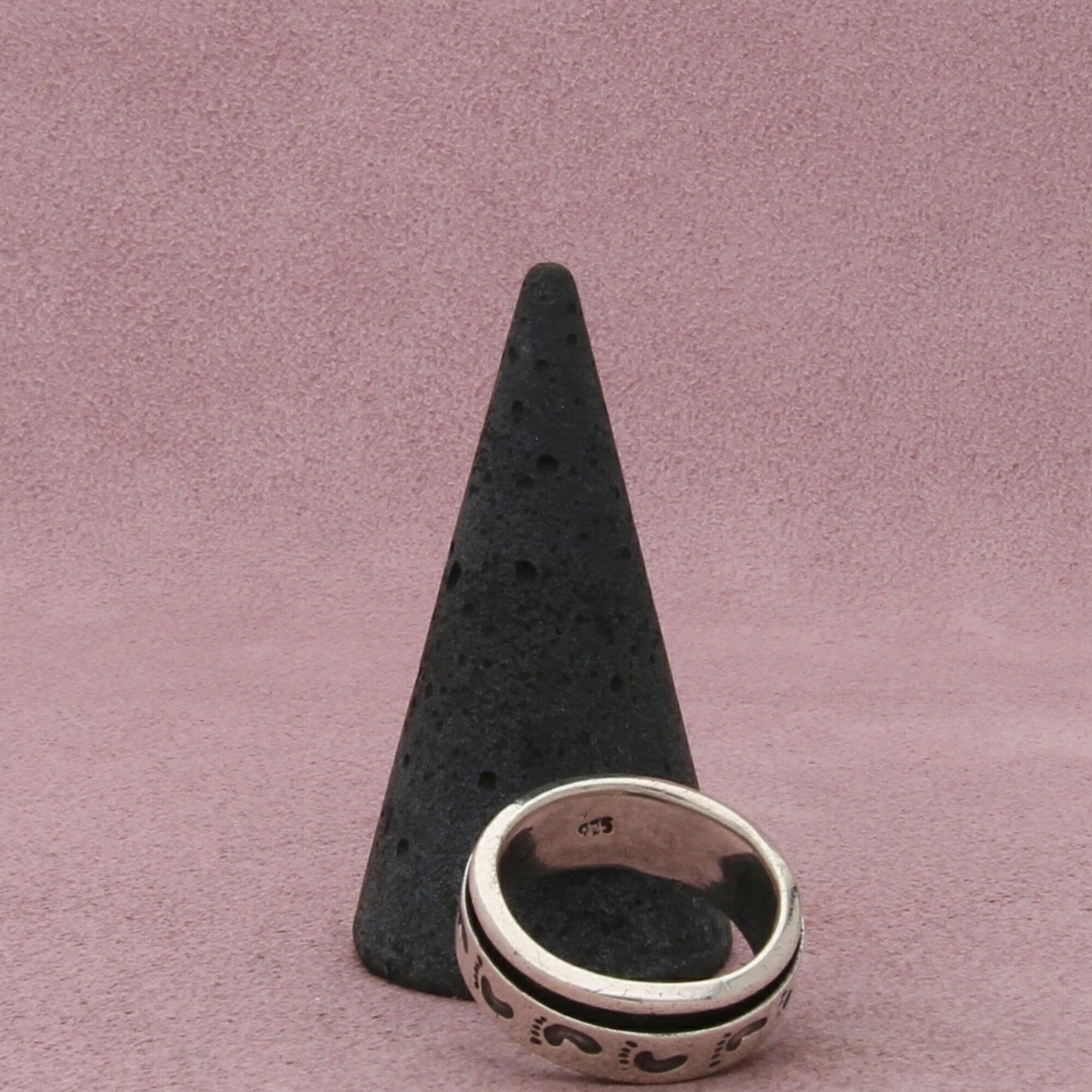 sterling silver vintage foot prints spinner band ring size 7.5