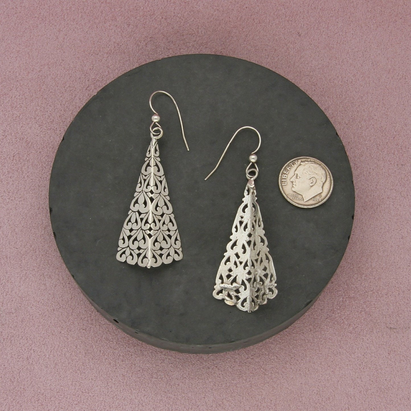 sterling silver vintage scroll cut-out drop dangle earrings