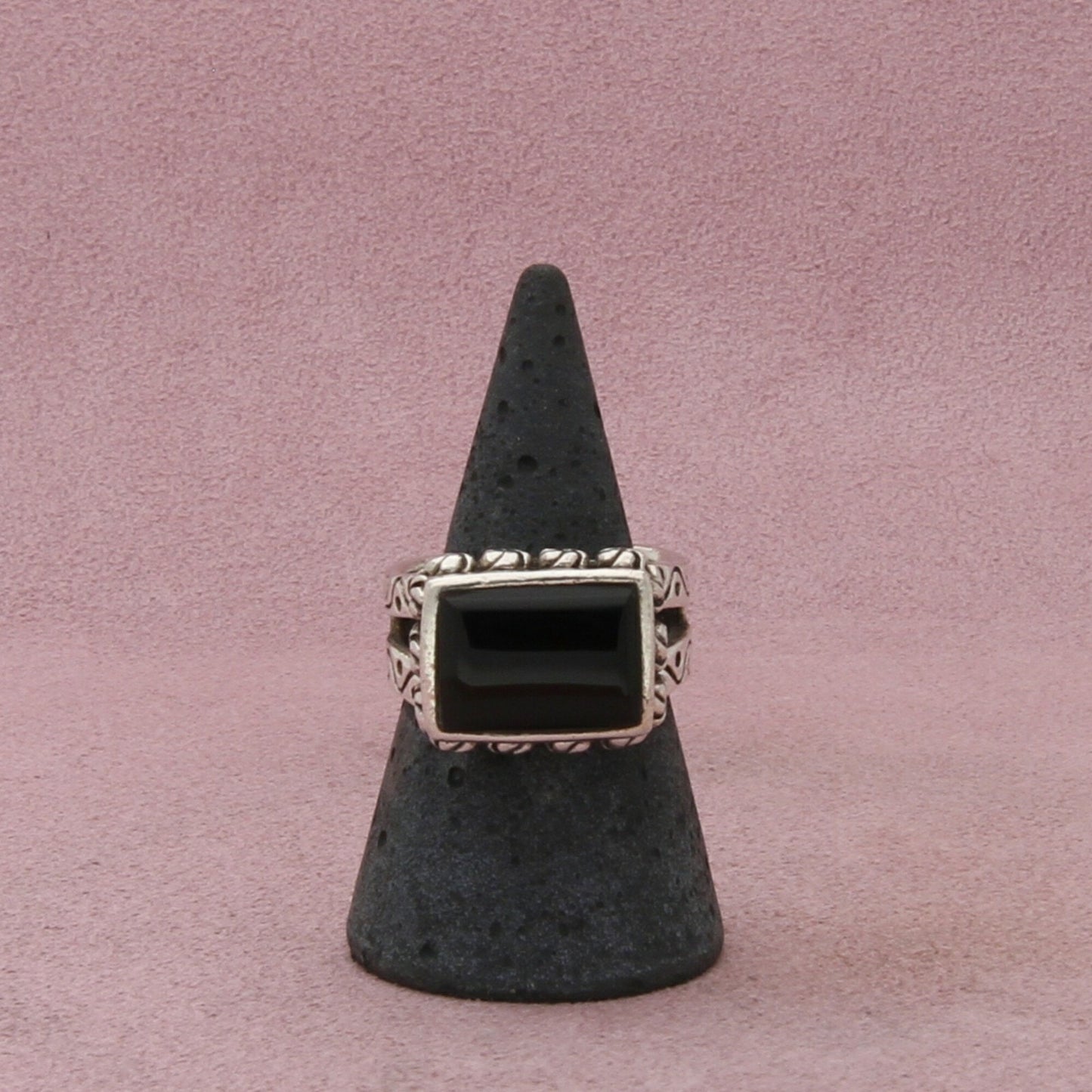 sterling silver vintage chunky onyx ring size 8.25