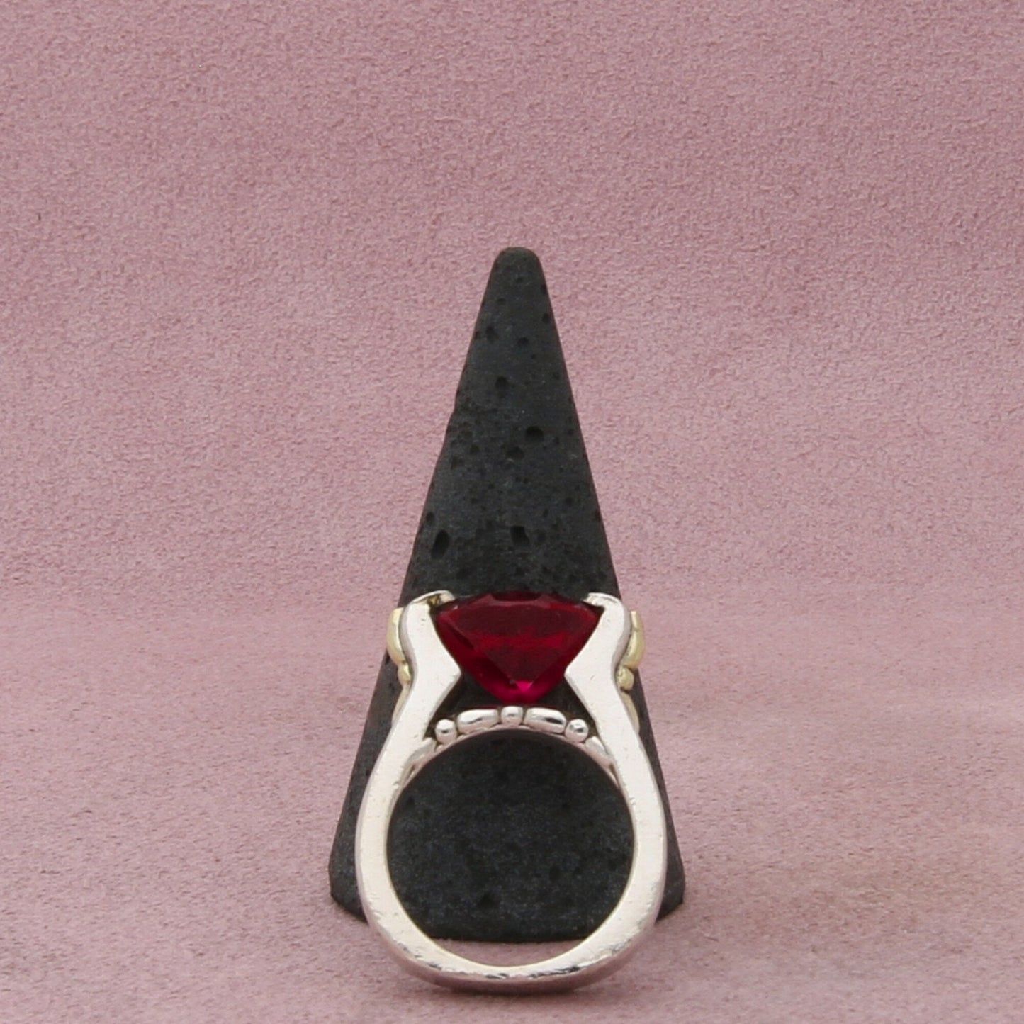 designer sterling silver & 18k gold round-cut ruby ring size 6