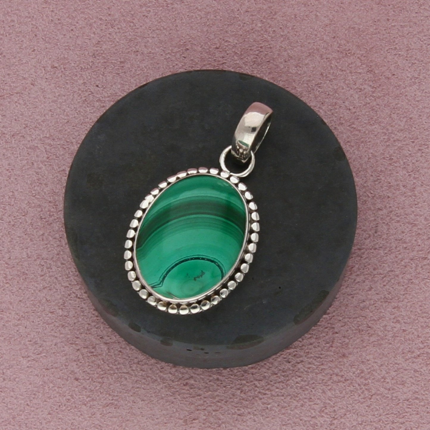 sterling silver malachite cabochon pendant