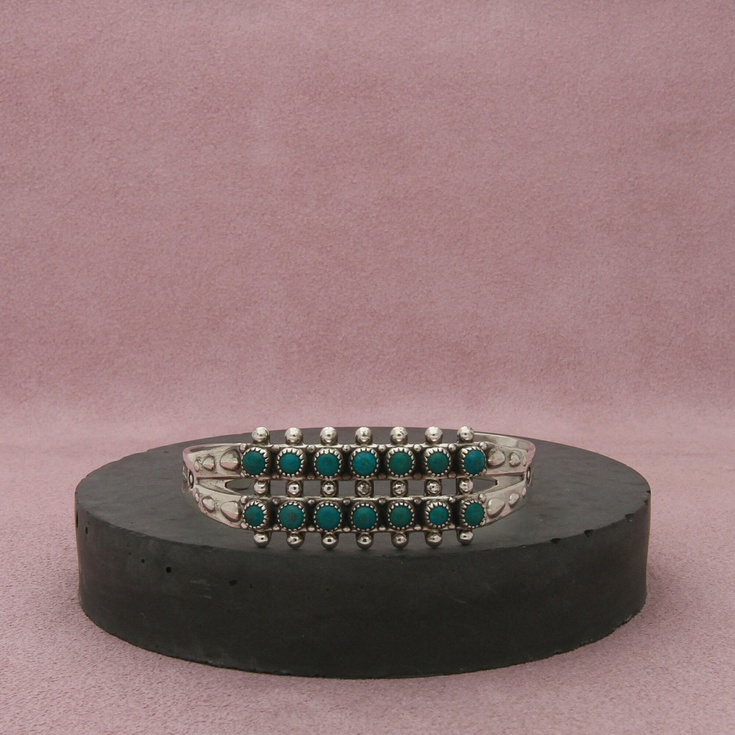 fred harvey era sterling silver snake-eye turquoise cuff bracelet size 5.75in