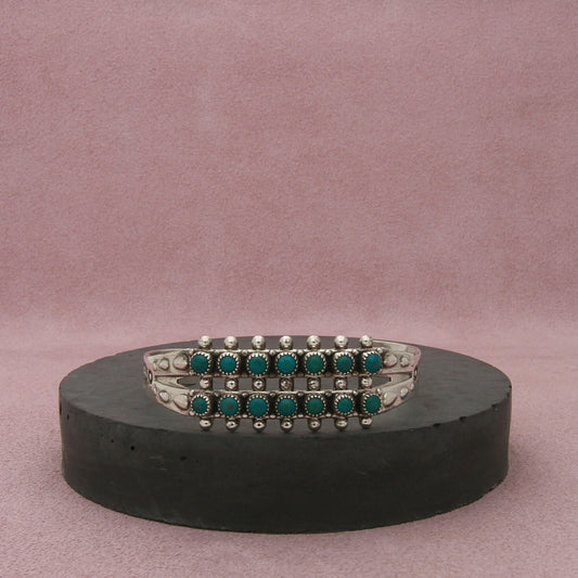 fred harvey era sterling silver snake-eye turquoise cuff bracelet size 5.75in