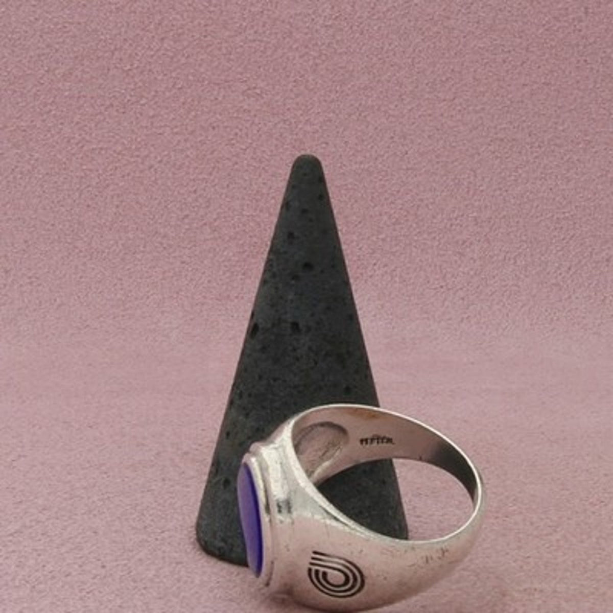 Sterling Silver Men's Signet Ring Blue Oval Center Size 12.25